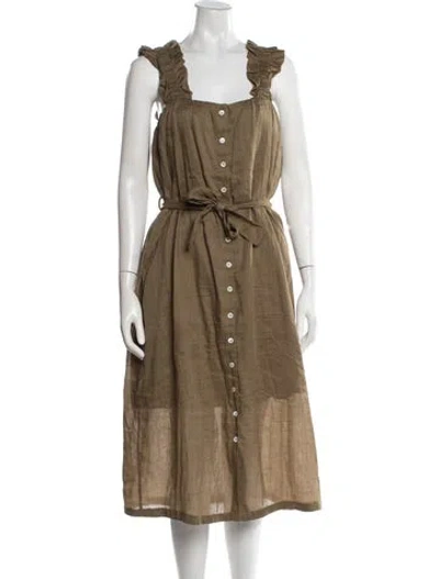 Pre-owned Frame Square Neckline Midi Length Dress In Green