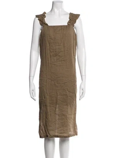 Pre-owned Frame Square Neckline Midi Length Dress In Green