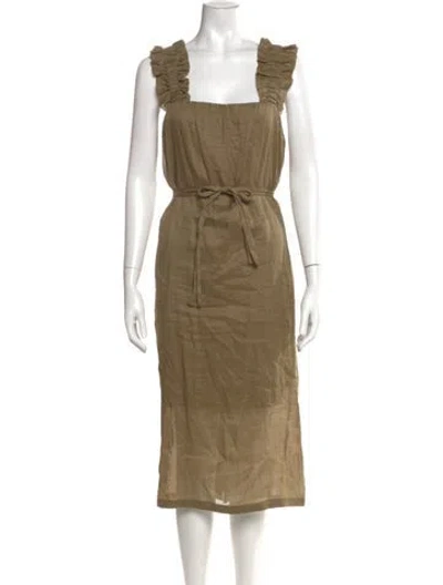 Pre-owned Frame Square Neckline Midi Length Dress W/ Tags In Green