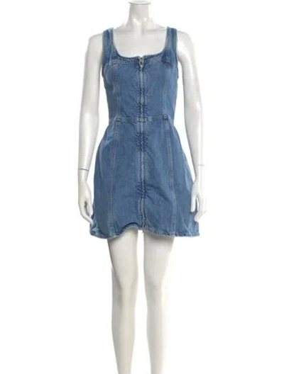 Pre-owned Frame Square Neckline Mini Dress In Blue