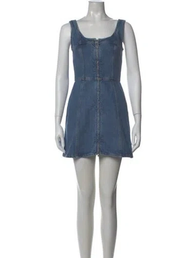 Pre-owned Frame Square Neckline Mini Dress In Blue