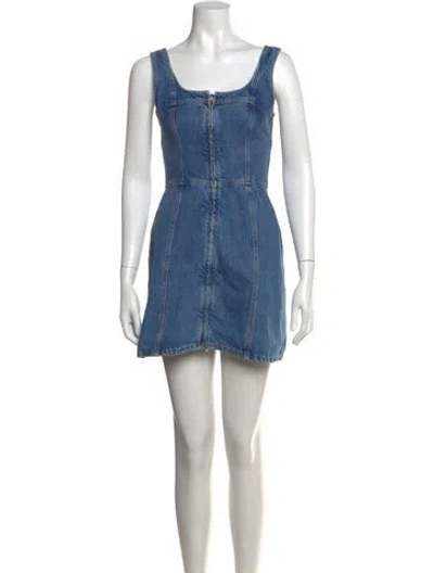 Pre-owned Frame Square Neckline Mini Dress In Blue