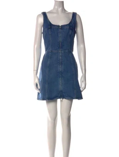 Pre-owned Frame Square Neckline Mini Dress In Blue