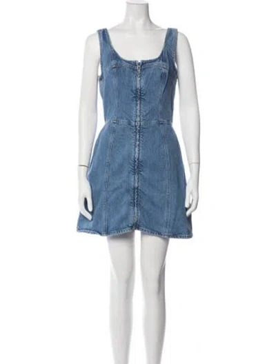 Pre-owned Frame Square Neckline Mini Dress In Blue