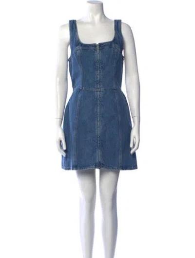 Pre-owned Frame Square Neckline Mini Dress In Blue