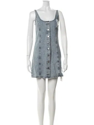Pre-owned Frame Square Neckline Mini Dress W/ Tags In Blue