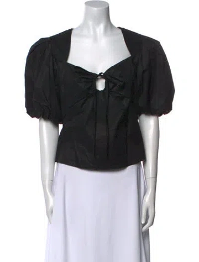 Pre-owned Frame Square Neckline Short Sleeve Crop Top In Black