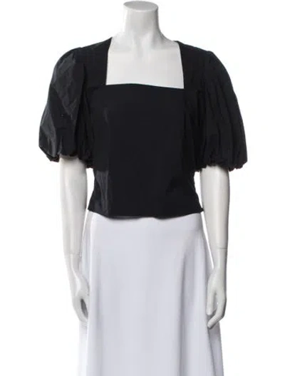Pre-owned Frame Square Neckline Short Sleeve Crop Top In Black