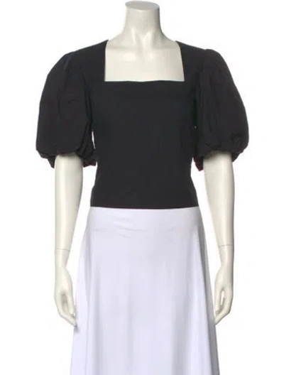 Pre-owned Frame Square Neckline Short Sleeve Crop Top In Black