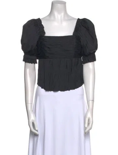 Pre-owned Frame Square Neckline Short Sleeve Crop Top In Gray