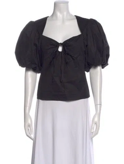 Pre-owned Frame Square Neckline Short Sleeve Top In Black