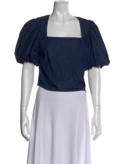 Pre-owned Frame Square Neckline Short Sleeve Top In Blue