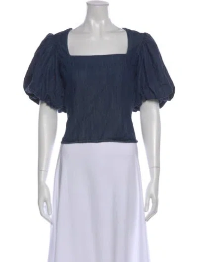 Pre-owned Frame Square Neckline Short Sleeve Top In Blue