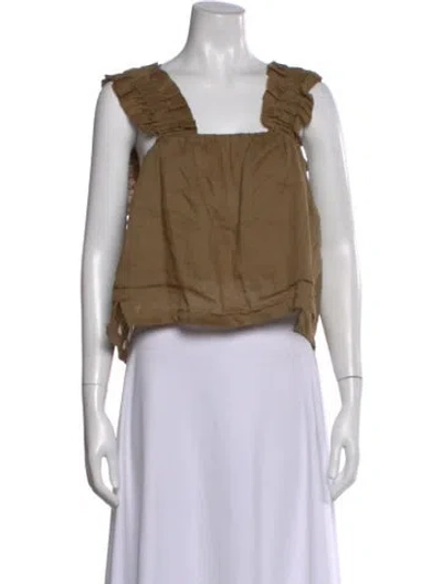 Pre-owned Frame Square Neckline Sleeveless Crop Top In Green