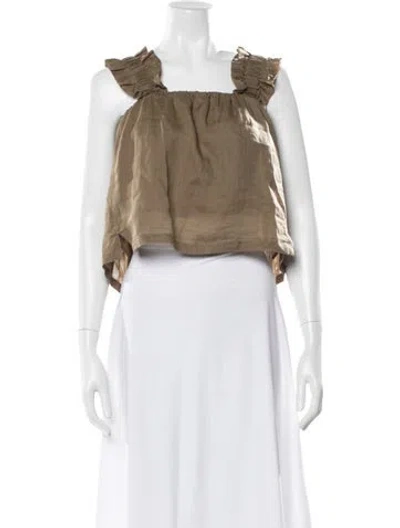 Pre-owned Frame Square Neckline Sleeveless Crop Top In Green