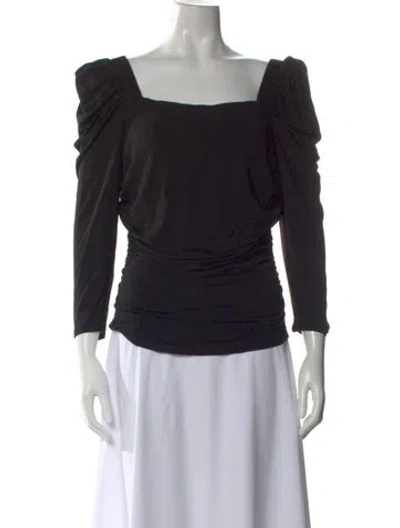 Pre-owned Frame Square Neckline Three-quarter Sleeve Blouse In Black