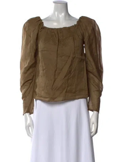 Pre-owned Frame Square Neckline Three-quarter Sleeve Blouse In Green