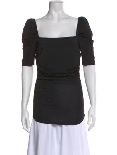 Pre-owned Frame Square Neckline Three-quarter Sleeve Top In Black