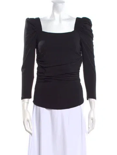 Pre-owned Frame Square Neckline Three-quarter Sleeve Top In Black