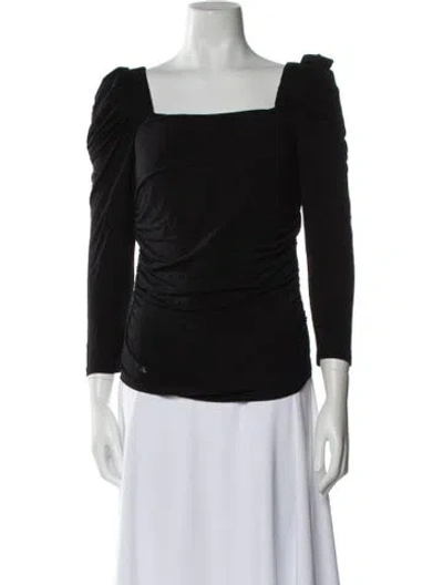 Pre-owned Frame Square Neckline Three-quarter Sleeve Top In Black
