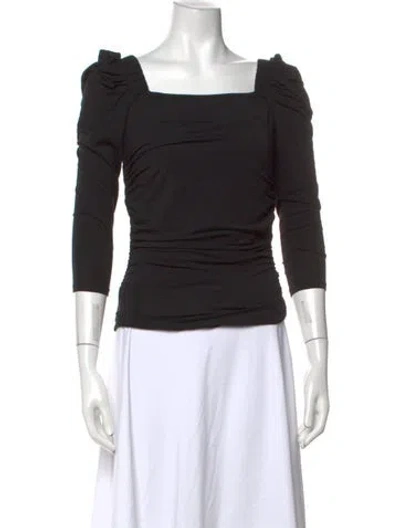 Pre-owned Frame Square Neckline Three-quarter Sleeve Top In Black