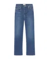 Frame Le High Straight Long Raw Fray Jeans In Blue