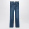 Frame Le High Straight Long Raw Fray Jeans In Blue