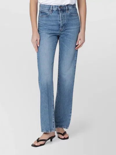 Frame Straight Washed Jeans Belt Loops Five Pockets In Blue