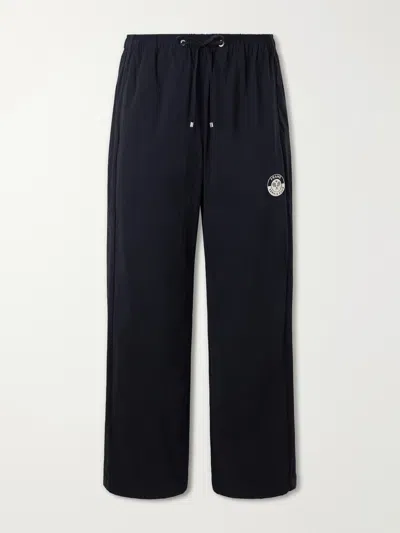 Frame Straight-leg Drawstring Logo-embroidered Cotton-blend Trousers In Blue