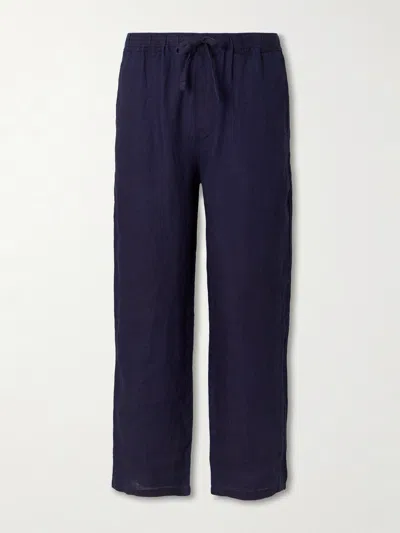 Frame Straight-leg Linen Drawstring Trousers In Blue
