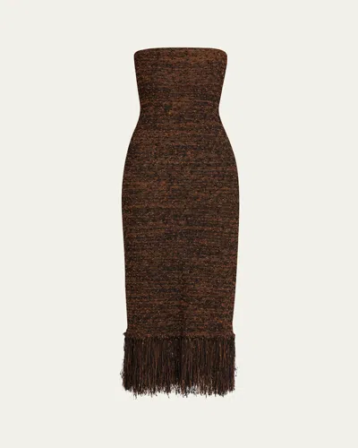 FRAME STRAPLESS BOUCLÉ FRINGE DRESS