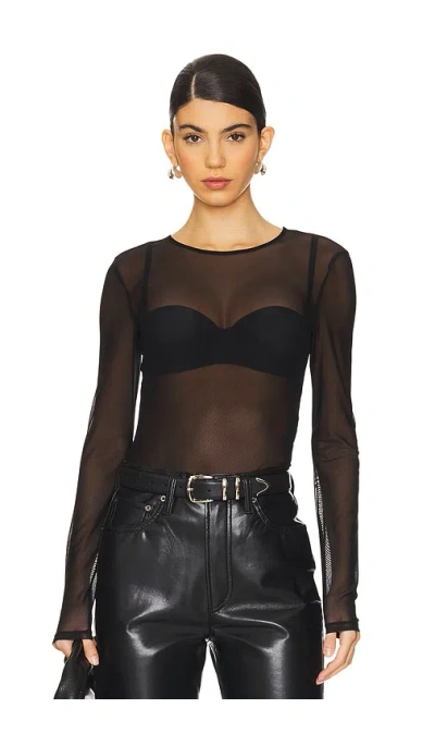 Frame Stretch Mesh Bodysuit In Black