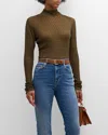 Frame Stretch Mesh Lace Turtleneck In Green