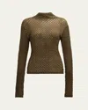 Frame Stretch Mesh Lace Turtleneck In Rich Military