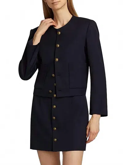 Frame Stretch-wool Crewneck Jacket In Navy In Blue