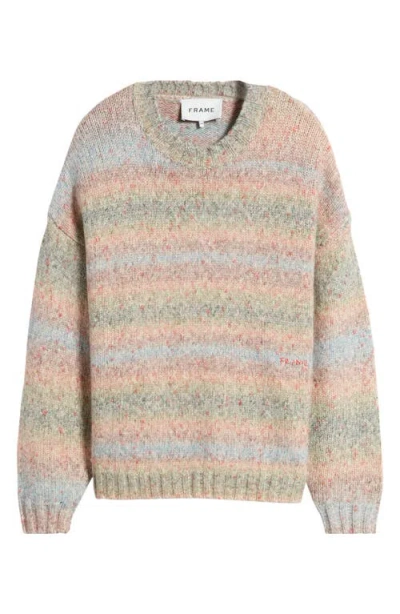 Frame Stripe Alpaca And Wool Crewneck Sweater In Soft Lavender Multi