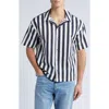 Frame Stripe Camp Shirt In Navy Stripe