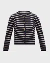 Frame Womens Vystriped-print Round-neck Wool And Cotton Cardigan In Navy Multi