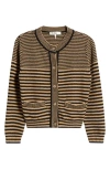 Frame Compact Stripe Cotton Cardigan In Black Multi