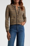 Frame Compact Stripe Cotton Cardigan In Tan Multi