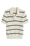Frame Stripe Cotton & Silk Polo Sweater In White