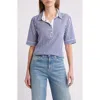 Frame Womens The Snap Striped Cotton-jersey Top Marine Blue Multi In Marine Blue Multi