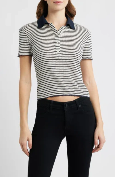 Frame Stripe Crop Pointelle Polo In Multi