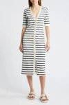 Frame Stripe Henley Midi Dress In Navy Multi