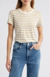 Frame Womens Stripe-print Short-sleeve Organic-linen T-shirt Dark Khaki Multi In Multi