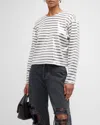 Frame Stripe Long-sleeve Sequined Top In Navy Multi