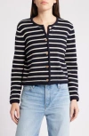 Frame Womens Vystriped-print Round-neck Wool And Cotton Cardigan In Navy Multi