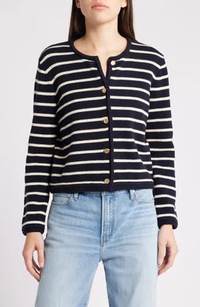 FRAME FRAME STRIPE MERINO WOOL & COTTON CARDIGAN