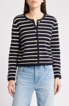 Frame Womens Vystriped-print Round-neck Wool And Cotton Cardigan In Navy Multi