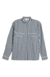 FRAME STRIPE ORGANIC COTTON BAND COLLAR SHIRT